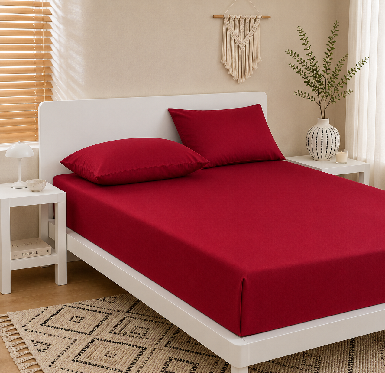 Σεντόνι Μπορντώ Διπλό με Λάστιχο 160x200+30 1τμχ Microcotton