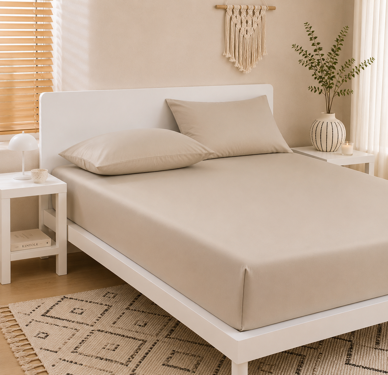 Σεντόνι Μπεζ Διπλό με Λάστιχο 160x200+30 1τμχ Microcotton