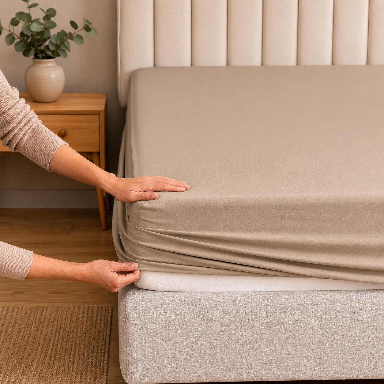 Σεντόνι Μπεζ Διπλό με Λάστιχο 160x200+30 1τμχ Microcotton