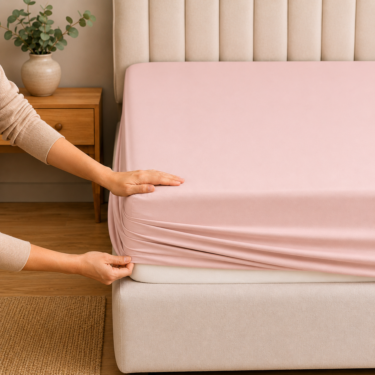 Σεντόνι Ροζ Διπλό με Λάστιχο 160x200+30 1τμχ Microcotton